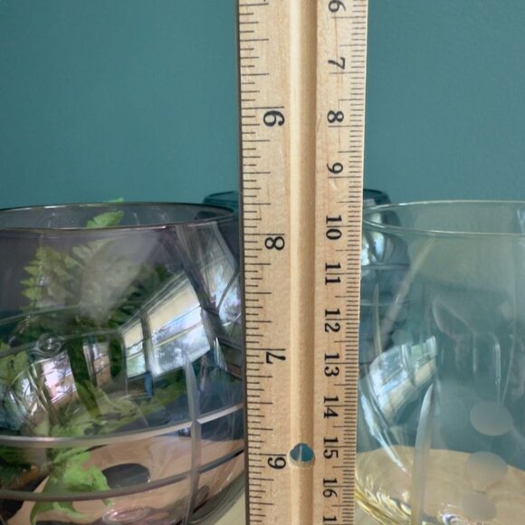 3 Cristal DArques Durand Etched Balloon Wine Goblets Blue Purple & Yellow France - Picture 6 of 7